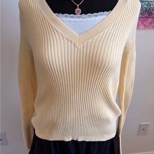 GAP V-Neck Ribbed Sweater in Cream